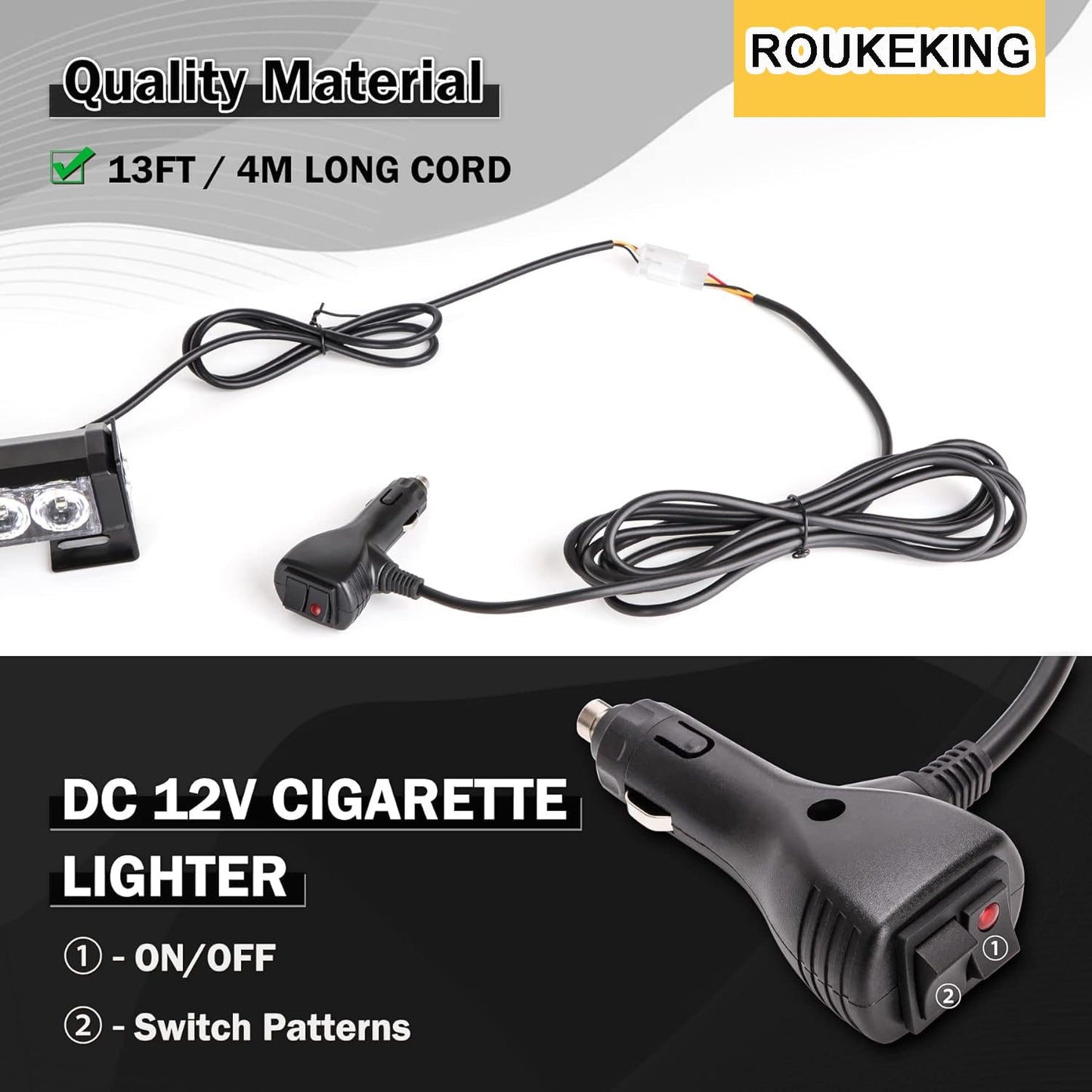 90 cm emergency light bar - 32 amber LED warning strobe lights, 13 flash patterns, traffic advisory bar, strobe safety lights with cigarette lighter (Amber)