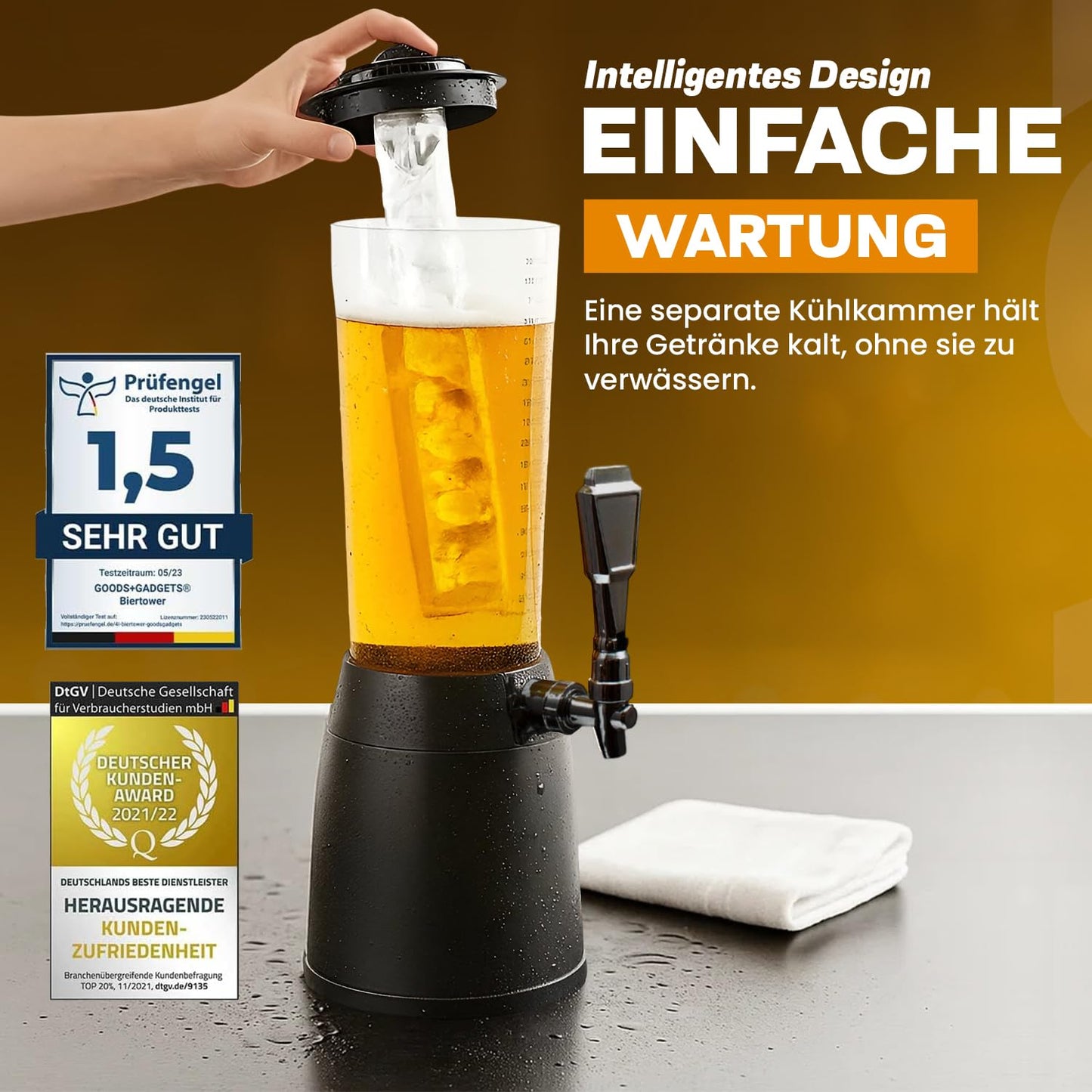 4.0L beer column tap tower cult beer tower drink column beverage dispenser beverage column with 1.3L ice cooling (black)