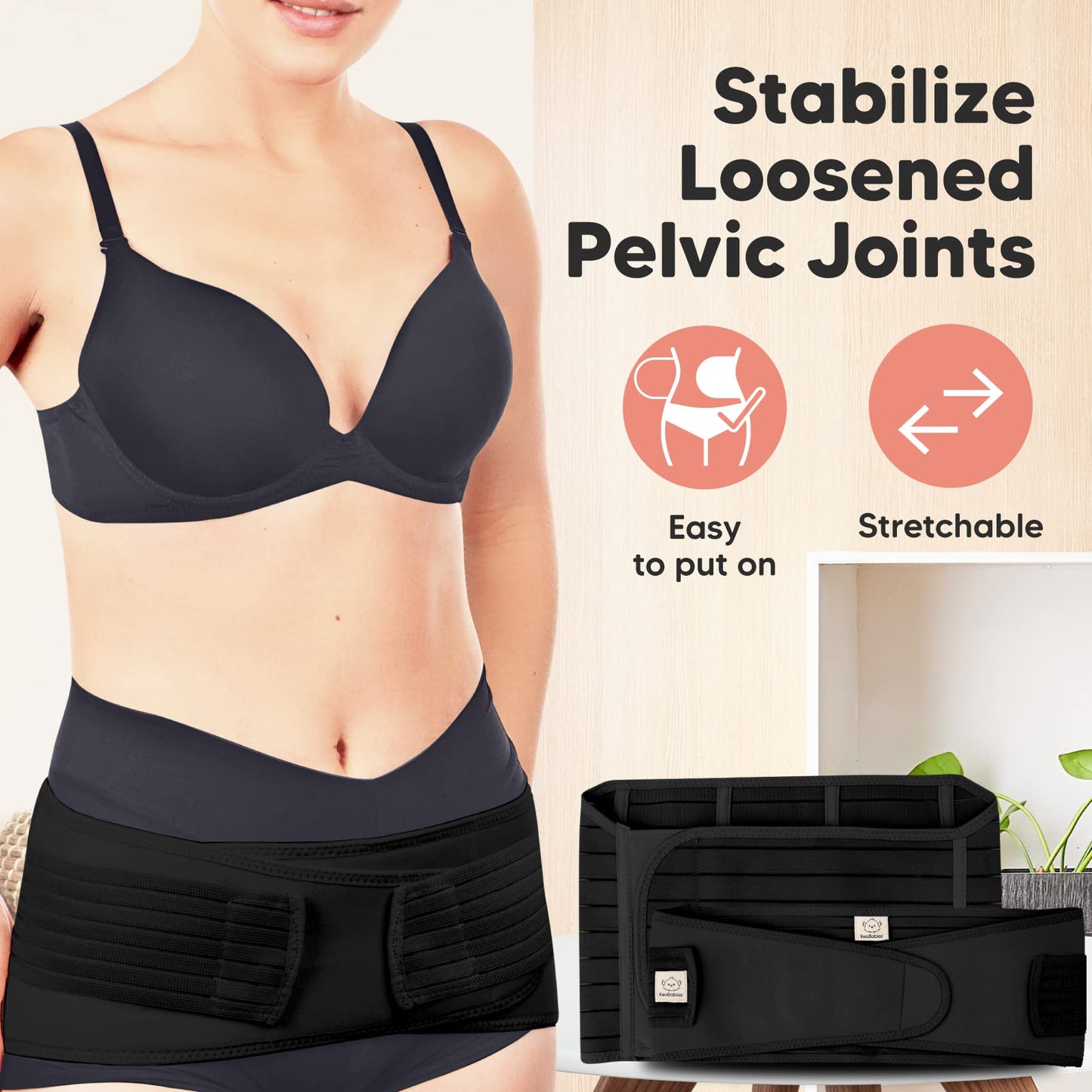 KeaBabies Revive 3 in 1 Postpartum Belt for Women - Belly Wrap After Birth C-Section, Recovery Belt After Birth, Belly Band After Birth, Pregnancy Belly Wrap (Midnight Black, M/L)