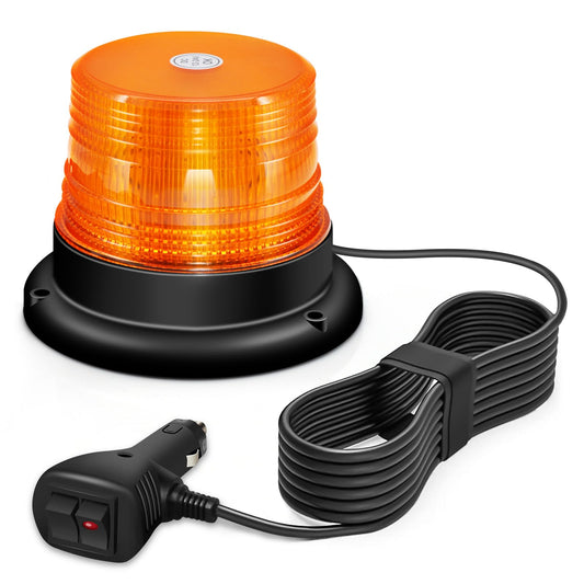 Antom Beacon Light, 12V-24V Yellow Beacon Light with 10 flash patterns. 60LEDs with magnetic base and 3 meters cable for forklifts, tractors, golf carts, trailers, and trucks. Upgrade now.