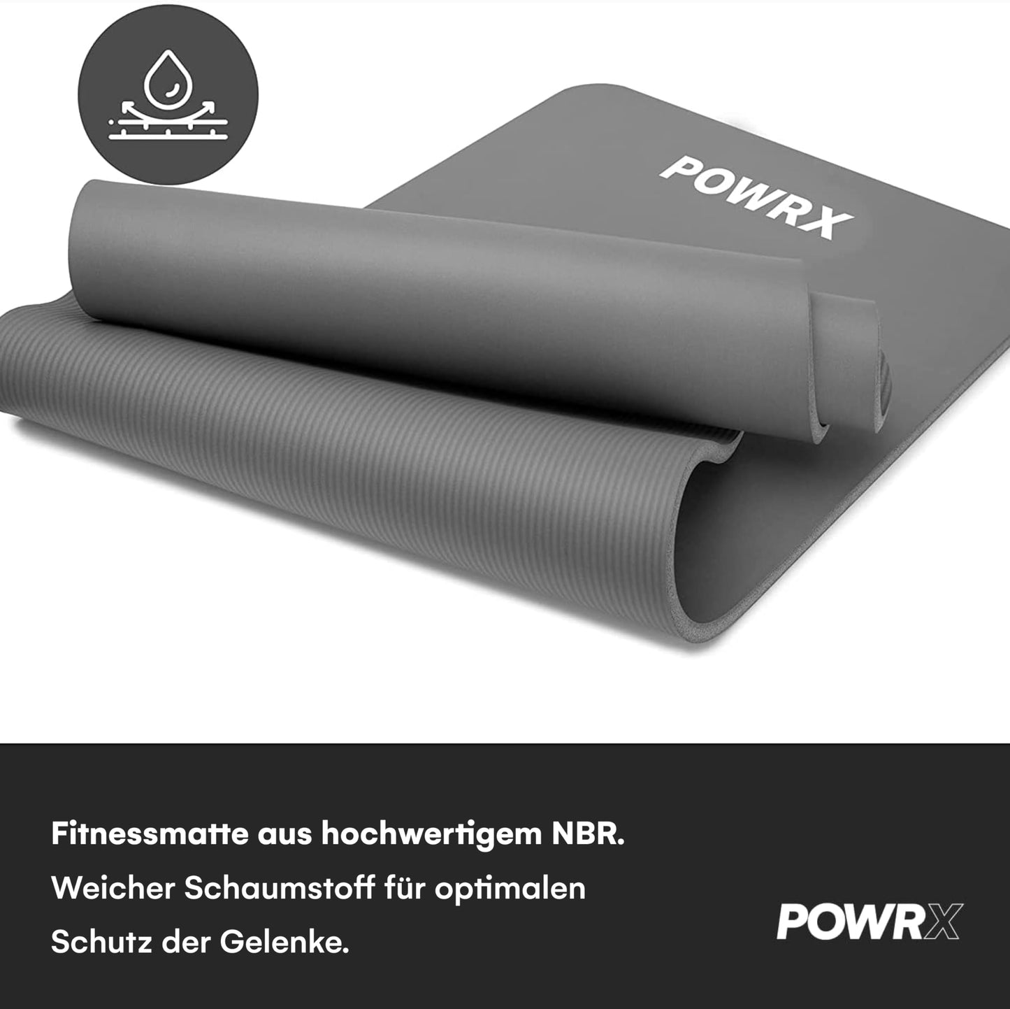 POWRX Gymnastics Mat I Yoga Mat (Gray, 190 x 60 x 1.5 cm) incl. carrying strap + bag + FREE exercise poster I skin-friendly sports mat, non-slip, phthalate-free.