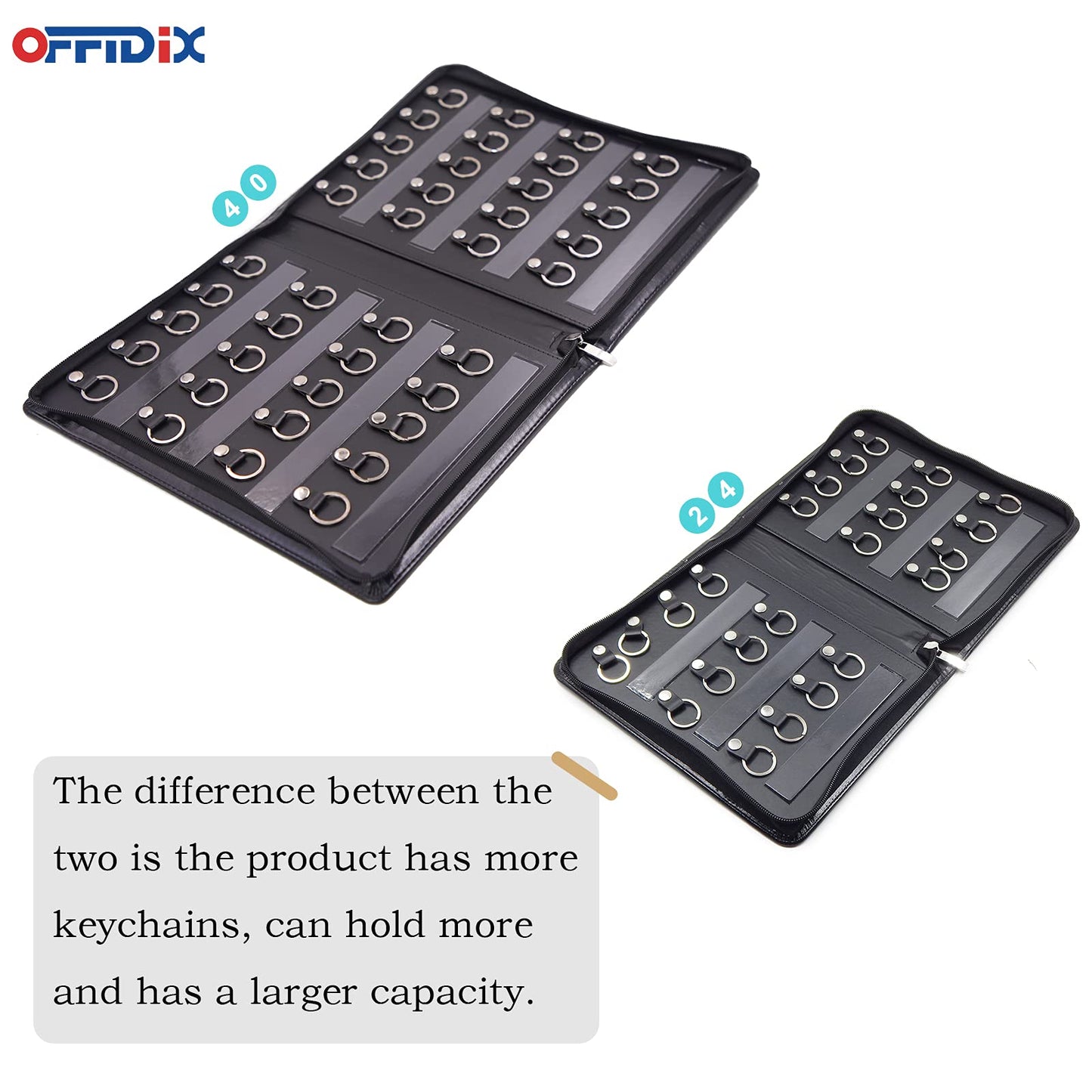 OFFIDIX Leather Key Case with Zipper, Large, Portable, 40 Key Hooks, Key Organizer, Manager and Landlord Key Holder, Key Cabinet for Real Estate Agent, Hotel Manager