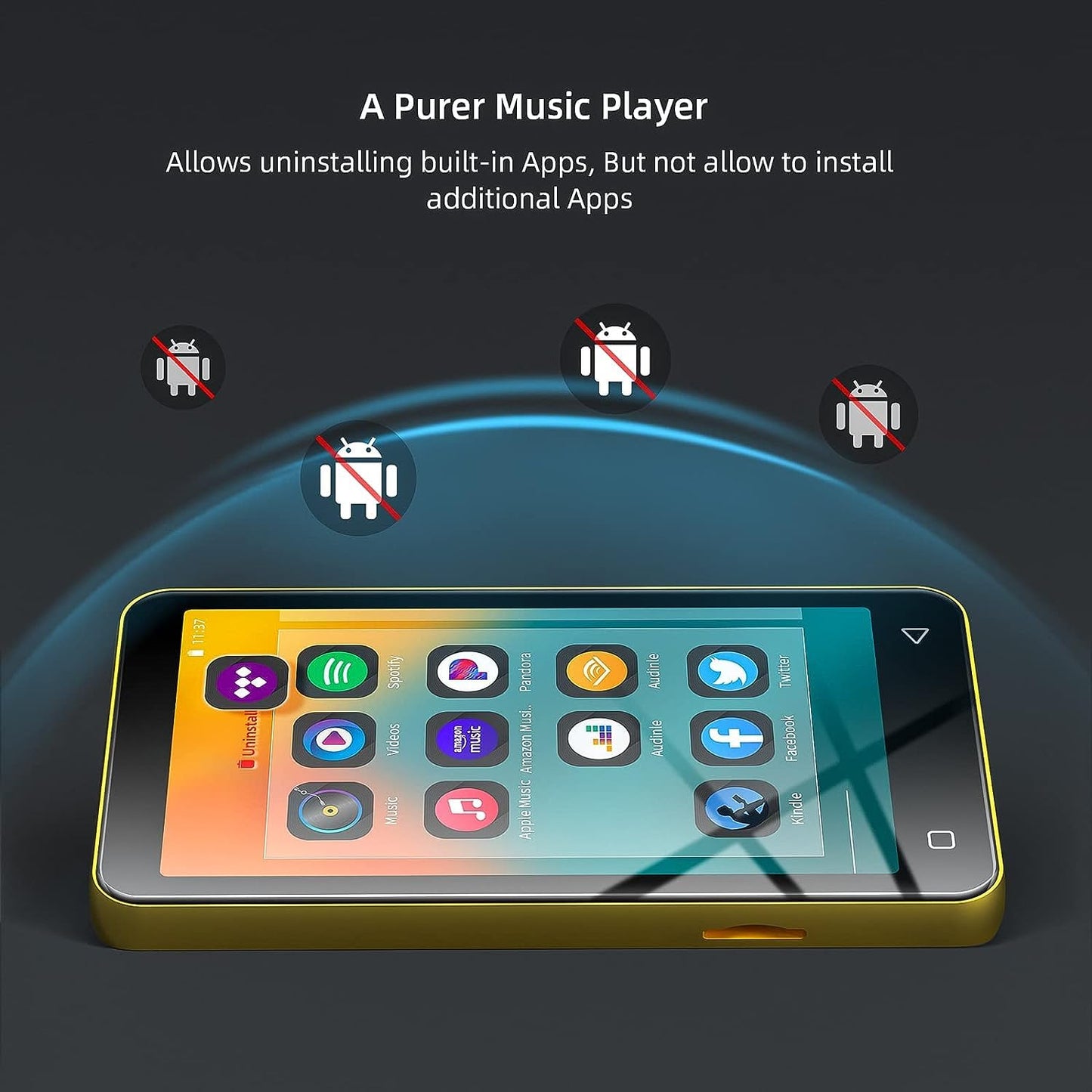 Innoasis MP3 player with Bluetooth and Wi-Fi, full touchscreen, 10.2 cm, MP4 player, MP3 player with Spotify, HiFi sound, portable digital audio player with speaker (Gold/Black)