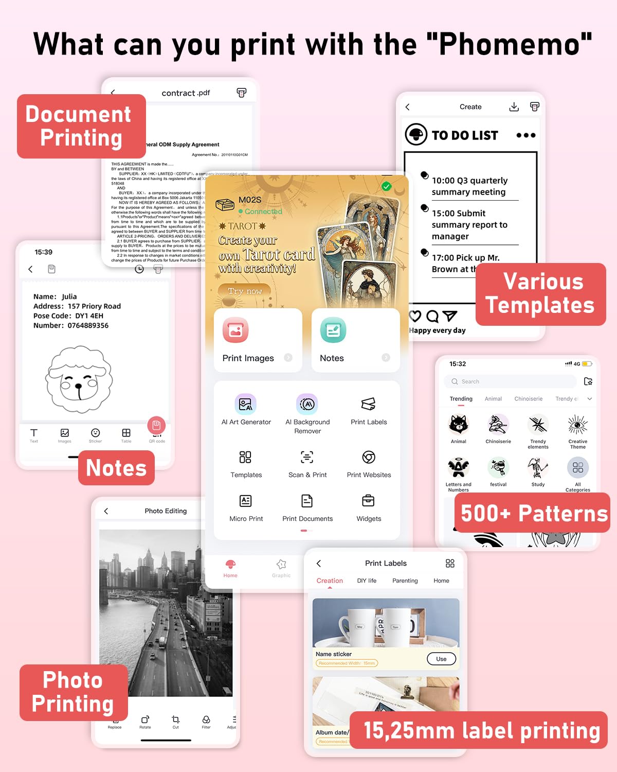 Phomemo M02S pocket printer, 300 DPI mini printer for smartphone thermal printer with 6 paper rolls, compatible with 15, 25, 53 mm paper, perfect for studying, scrapbooking, photos, gifts (White)