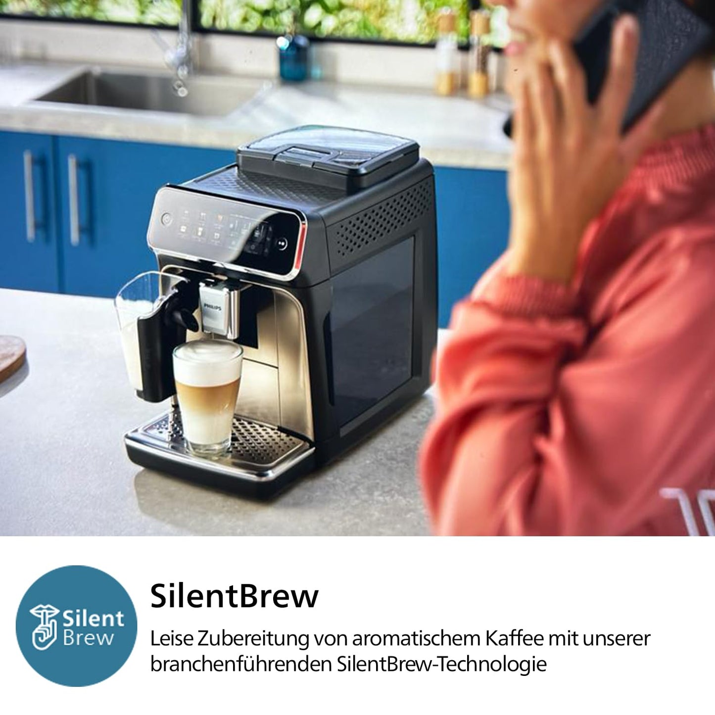 Philips 3300 Series Coffee Machine - 5 drinks, Intuitive touch display, Classic milk frother, SilentBrew, 100% ceramic grinder, AquaClean filter. Black chrome (EP3326/90)