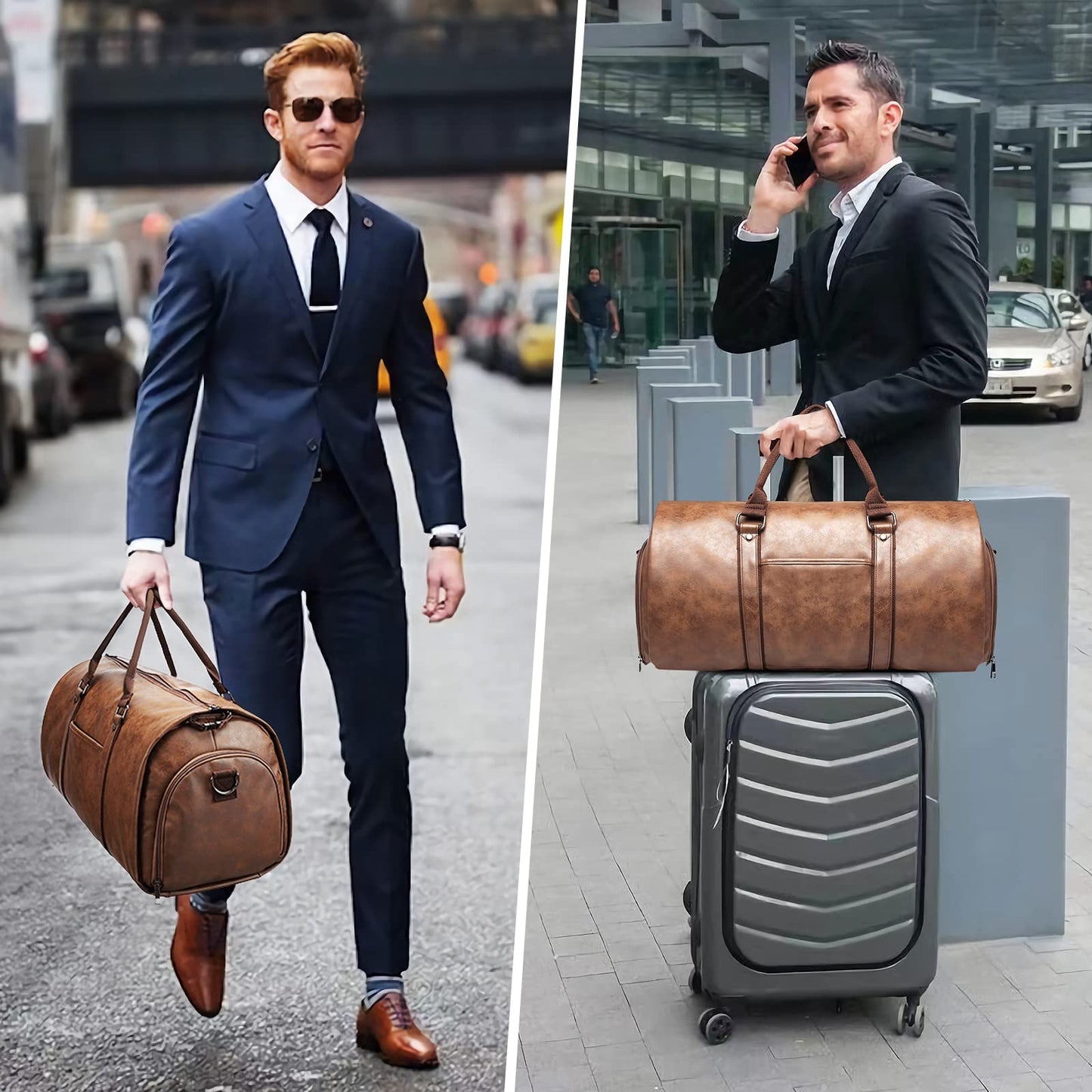 BOLOSTA Carry-On Bag for Travel, Leather, convertible, for men, with shoe compartment, waterproof, perfect for business trips/husband gifts, Brown, For Travel