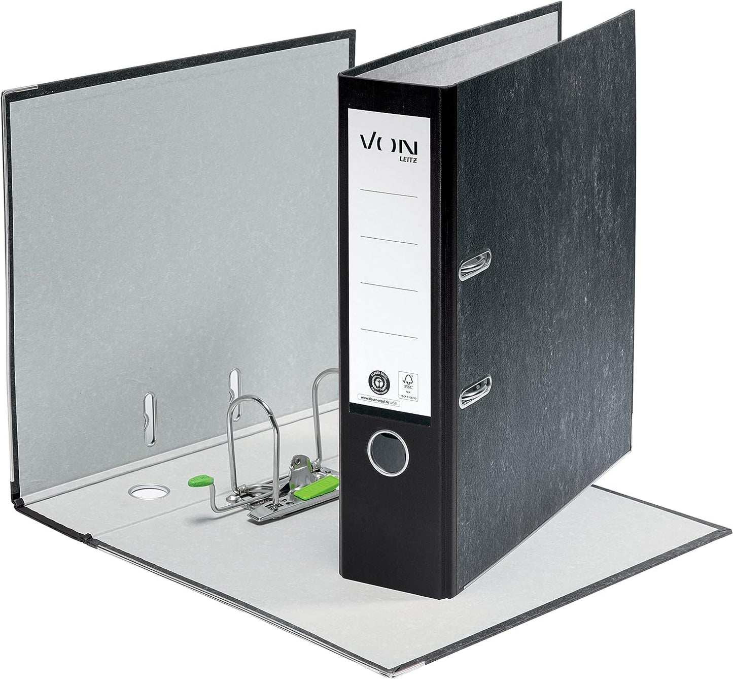 Leitz set of folders with dividers, 5-pack A4 folders made of 100% recycled cardboard, holds 600 sheets, 80mm spine width, black, 10531095 & 10-pack 12-part dividers made of 100% recycled cardboard, 13010000