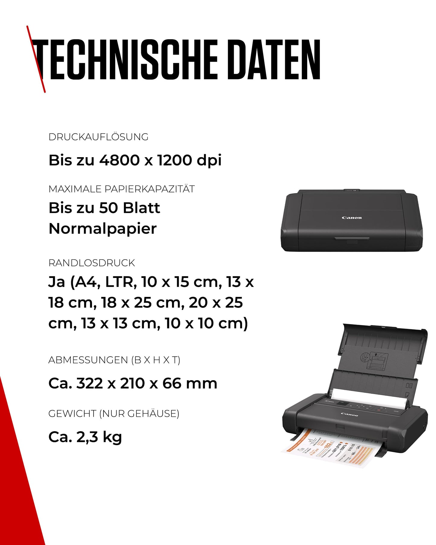 Canon PIXMA TR150 mobile printer with battery (WLAN, cloud, AirPrint, 4,800 DPI x 1,200 DPI, high-speed USB Type C, OLED display, inkjet printer), black.
