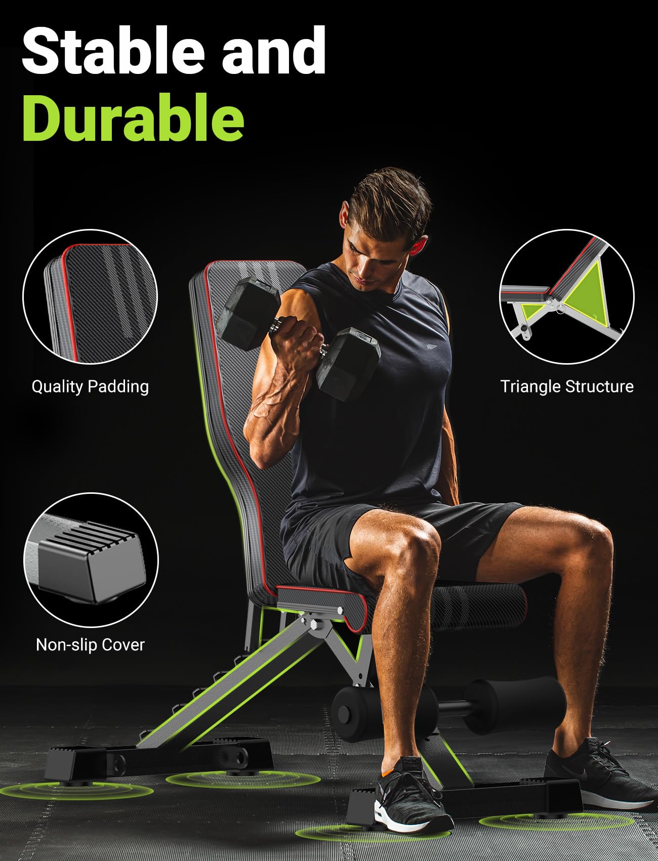 YOLEO Folding Weight Bench Multi-function Training Fitness Bench Ab Trainer Incline Bench with 7-position Adjustable Backrest/4-position adjustable seat cushion, Supporting Weight 300kg, Sit Up Bench.