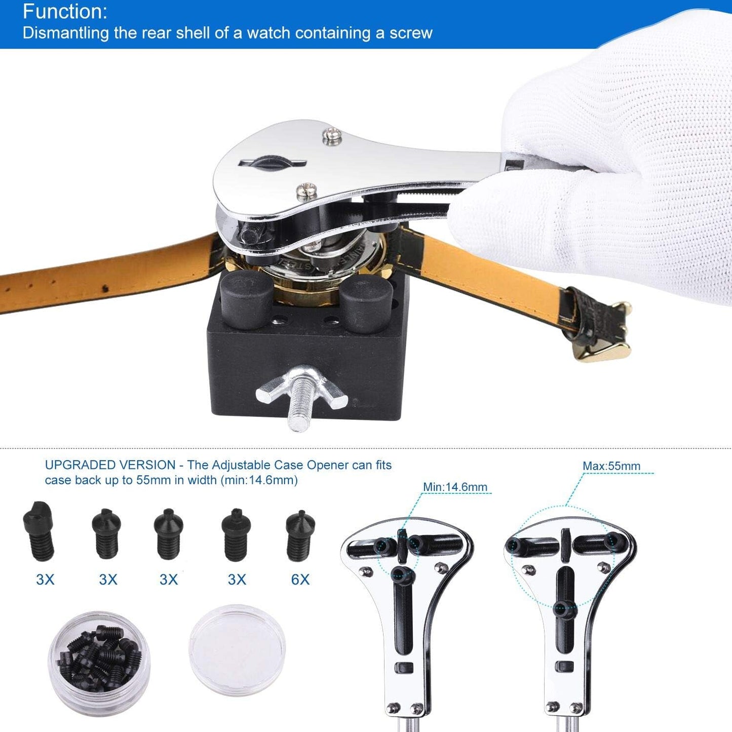 ETEPON watch repair kit, professional watch tool set with link remover, adjust back table ET017, white.