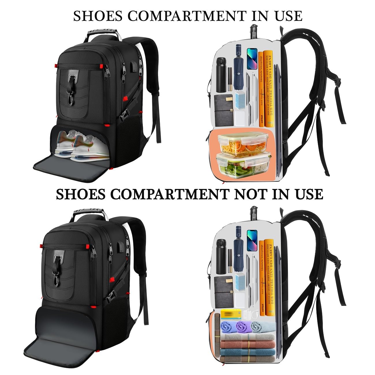 VESERI Laptop Backpack for Men and Women 18.4 Inch, Gym Bag School Backpack for Boys Teens with Shoe Compartment, Waterproof Shoulder Bag for Gym Travel Work