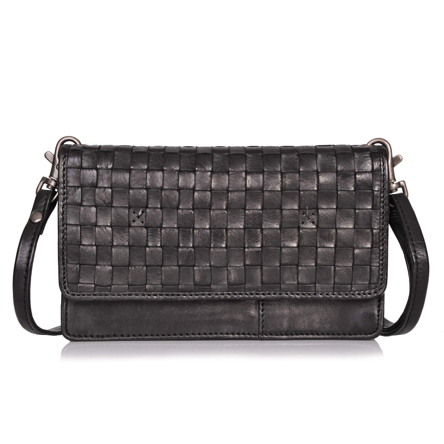 DONBOLSO® Venice phone crossbody bag I women's wallet with 9 credit card slots & phone compartment I RFID blocker & NFC protection I high-quality leather crossbody bag (black)