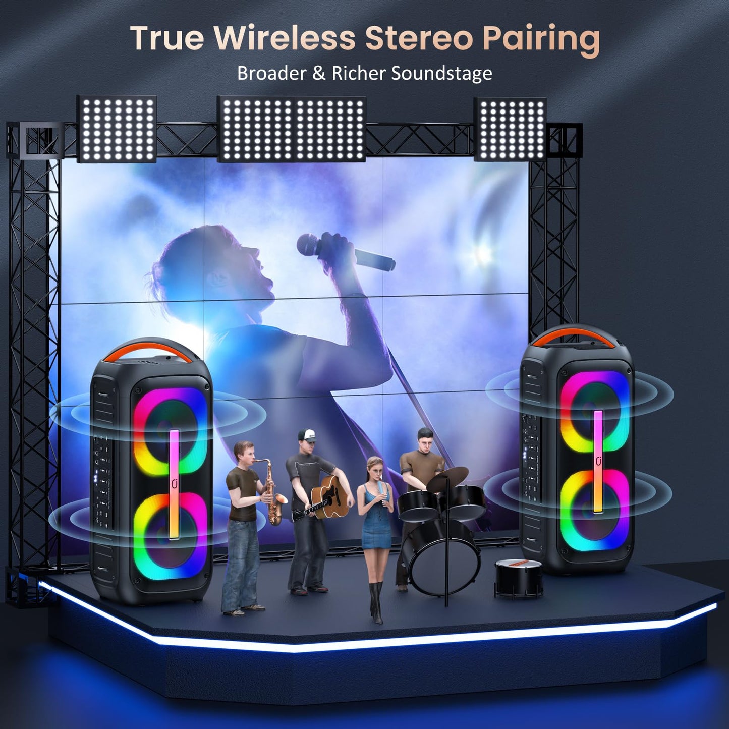 JAUXXIAN Karaoke machine with 2 microphones, large portable Bluetooth speaker with RGB light, karaoke system for karaoke, house party, PA system for adult party box supports TF/USB, AUX,Rec.