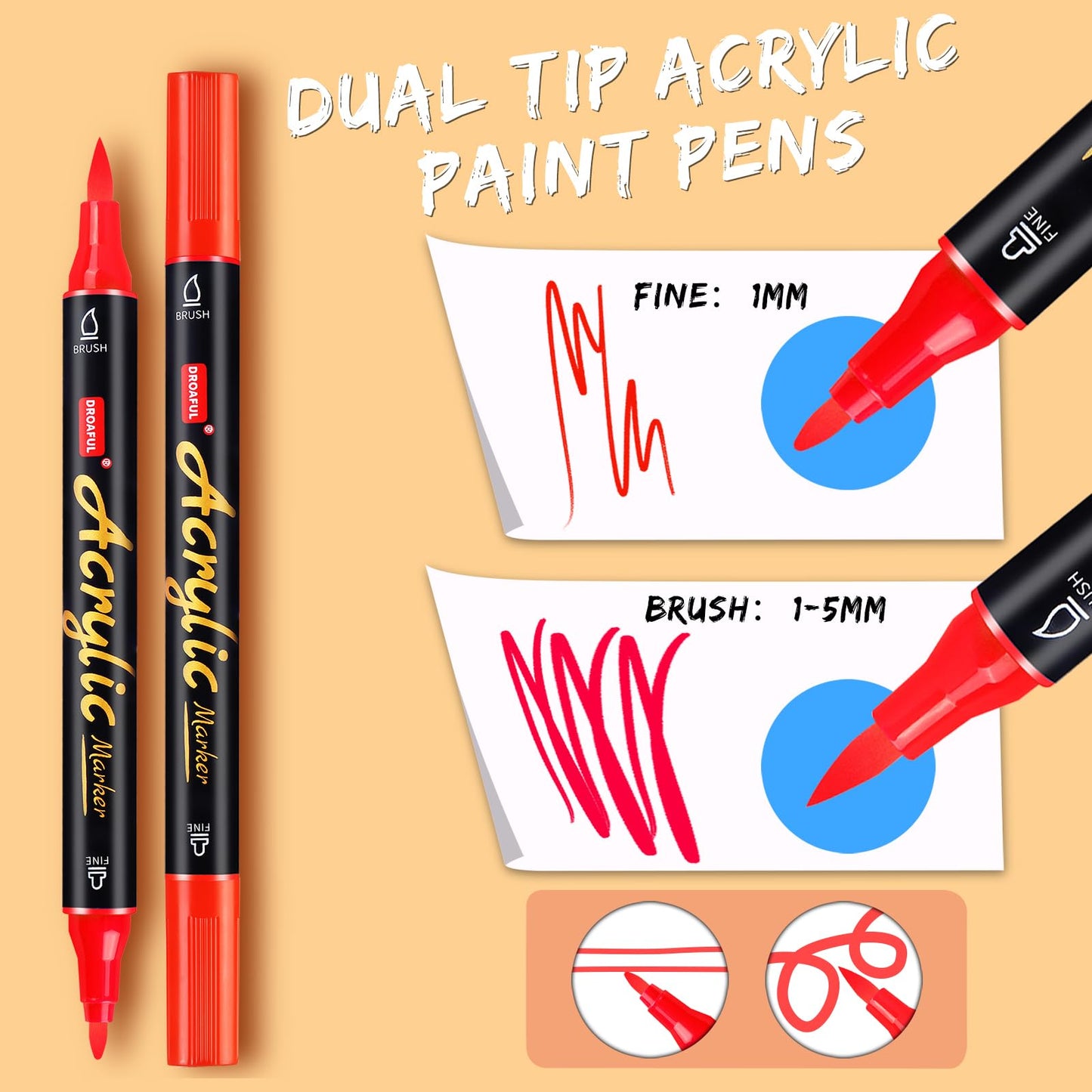 Acrylic paint pens for stones, 36pc. Waterproof, dishwasher safe. Can be used on stones, porcelain, glass, canvas, ceramic, wood, metal, plastic. Quick-drying, non-toxic, odorless.