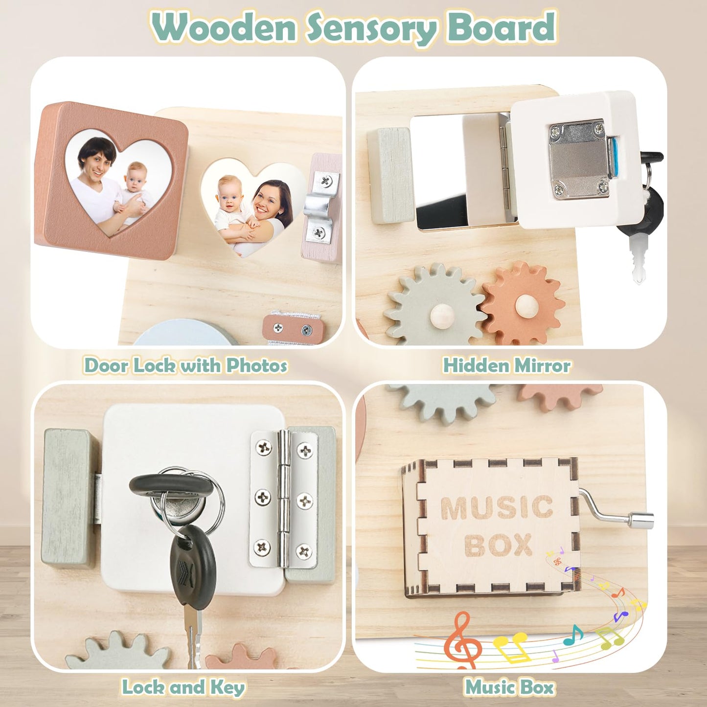 Joyreal Montessori Busy Board - Montessori Activity Board for Fine Motor Skills. Sensory Montessori Toy for Girls and Boys. Great Gift Idea.