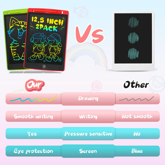 LCD writing tablet toy for kids 12.5 inch, 2-pack drawing board, LCD drawing tablet for kids, toy for children, colorful doodles, gifts for 3-8 year old girls boys (red green)