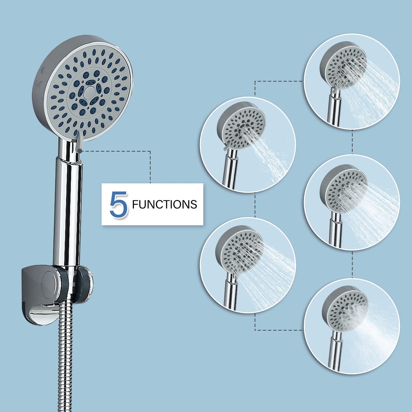 fyheast bathtub faucet with hand shower bathtub fittings set with 5 functions brass shower faucet water tap bathtub set with shower head and 1.5m hose for bathtub and bathroom chrome