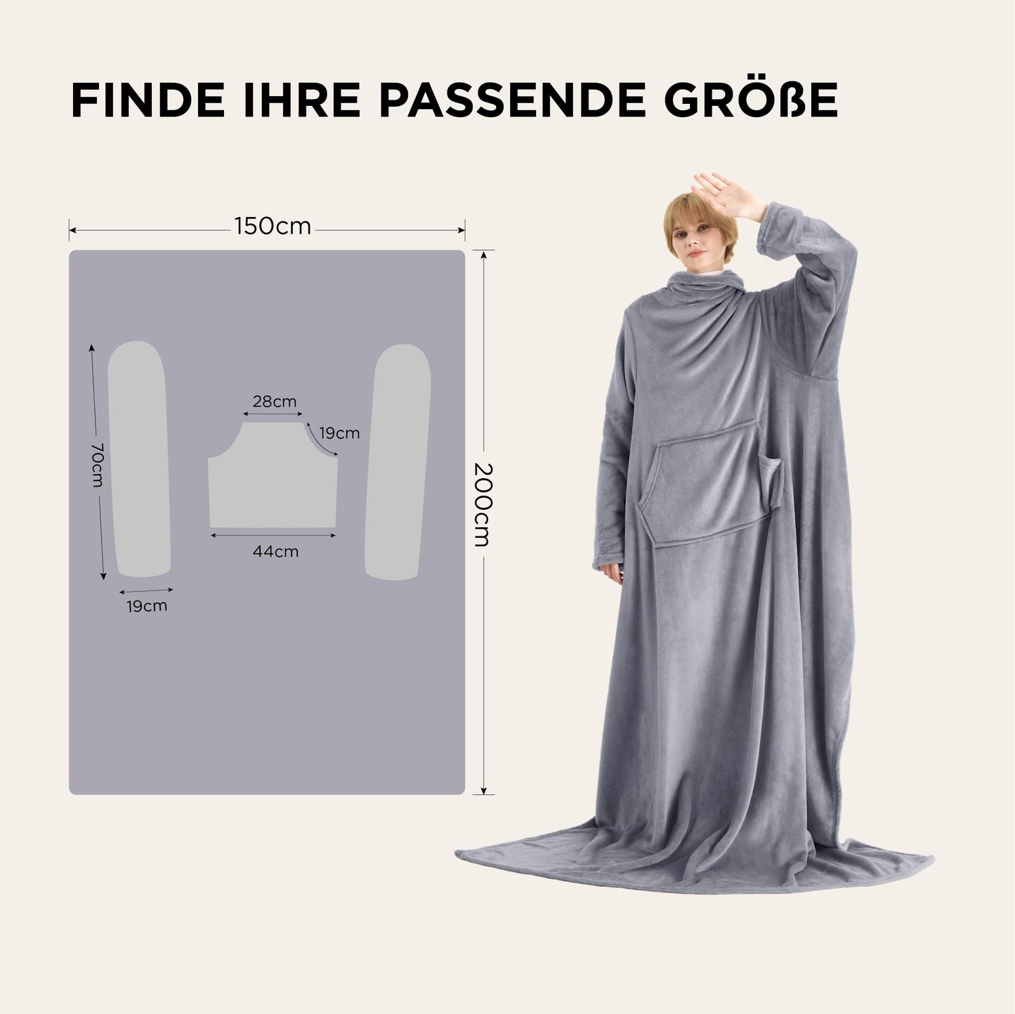 BEDSURE Blanket with Sleeves - Gifts for Women and Men, Cozy Sleeve Blanket & Sofa Blanket for Adults, Soft Full Body Blanket to Wear, Portable Throw Blanket, 150x200cm, Grey