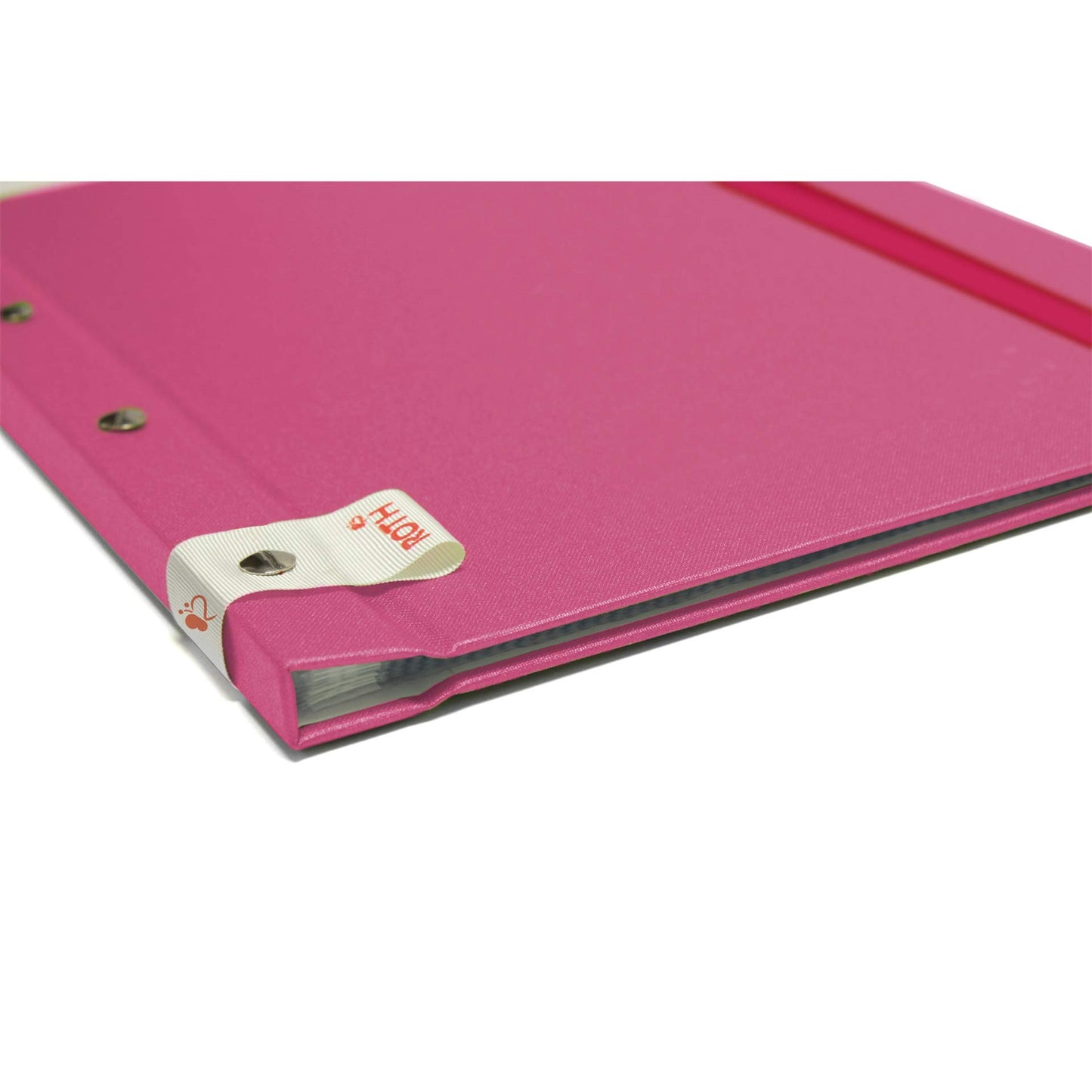 ROTH Certificate Folder Metal Pink with Binding Screws - includes 12 A4 clear pockets, expandable.