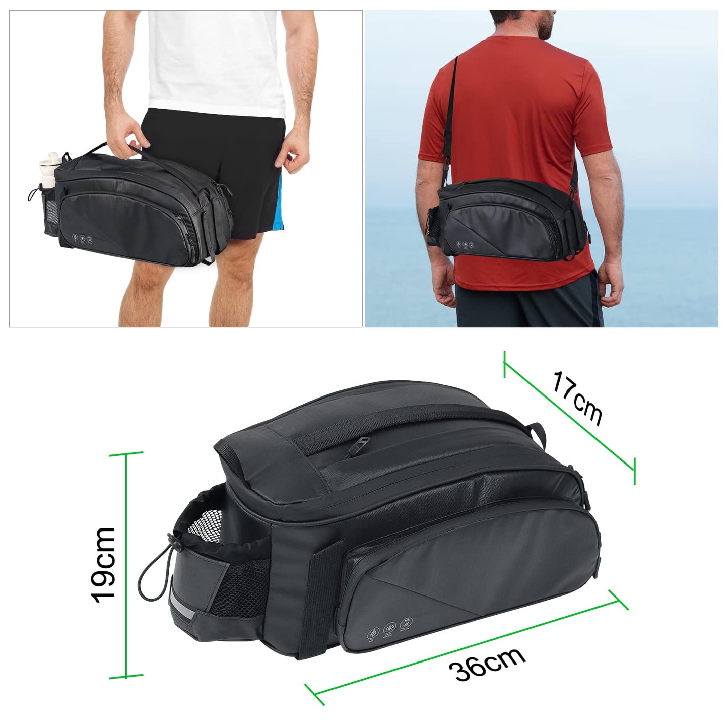HOMPER bike bags for luggage carrier Reflective luggage rack bag Multifunctional rear luggage bag rear seat bag, 11L