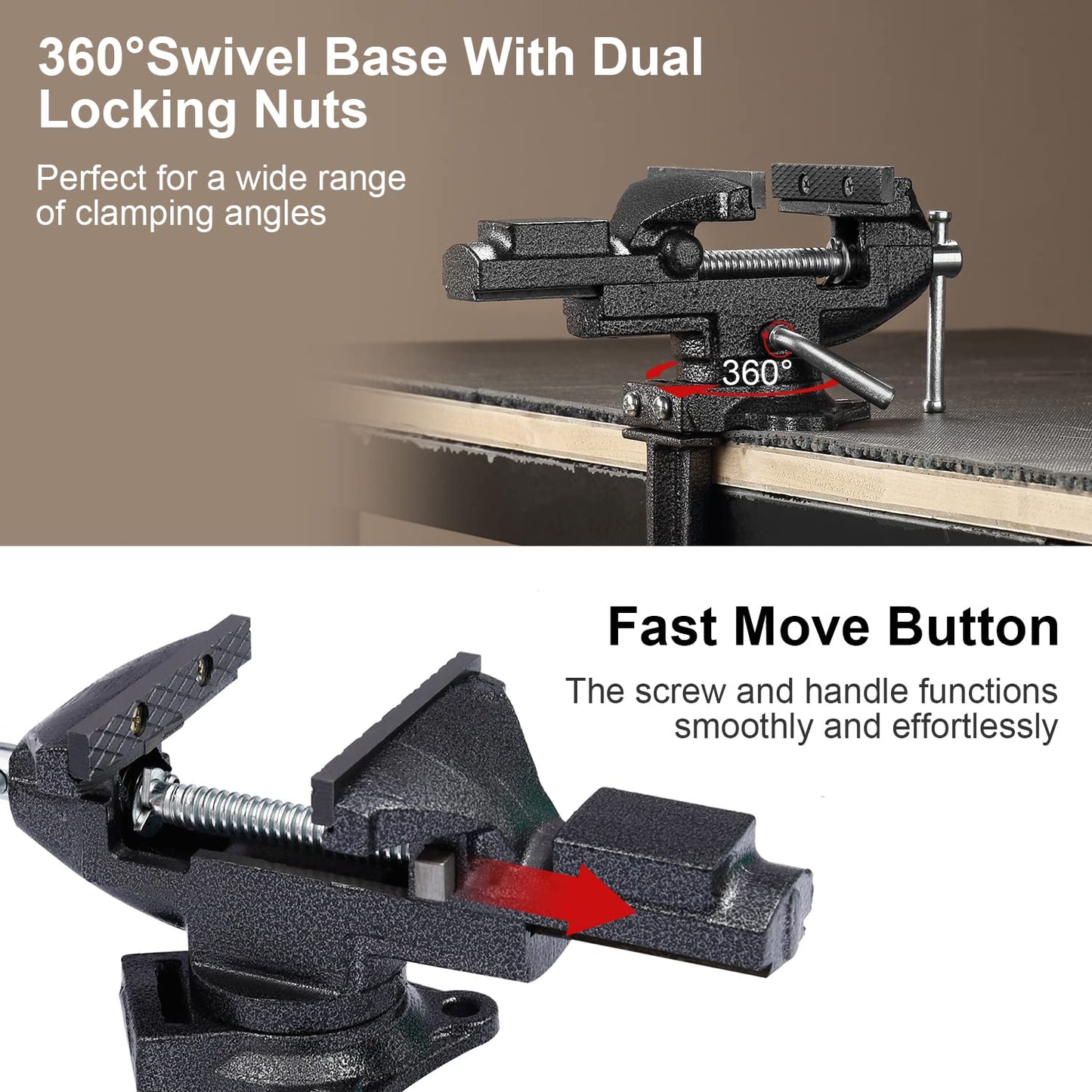 TEENO Vise Rotatable, Jaw Width 85 mm, Vise clampable with 360° Rotating Base, Made of Cast Steel, 800 kg