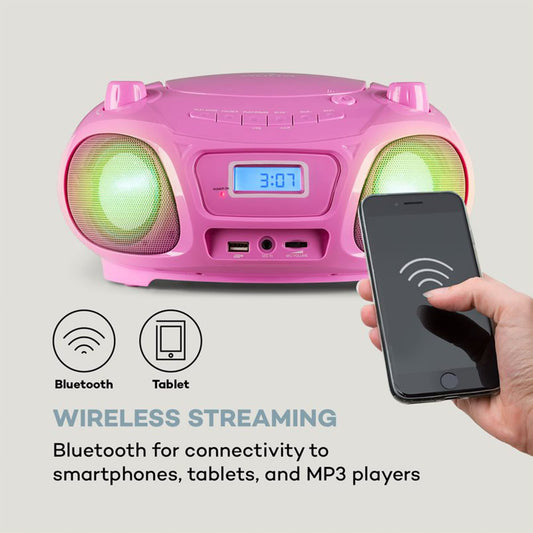 Auna Portable Radio for Kids with CD Player, Microphone, and USB, 3W Boombox with Bluetooth Function, AUX/FM Radio, Portable with LED Display, MP3, 5.0 Streaming, CD-Radio for Girls and Boys.