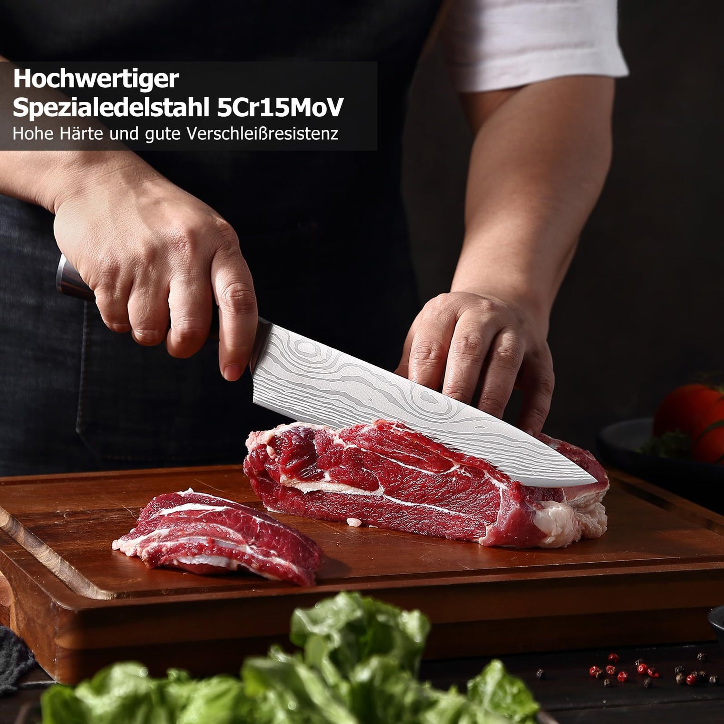 PAUDIN chef's knife, blade length 20 cm professional kitchen knife chef knife utility knife made of high-quality carbon stainless steel, extra sharp knife blade with ergonomic handle