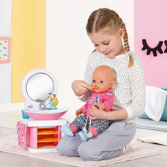 BABY born Washstand - Interactive doll washstand with light & sound function - High-quality doll accessories - Includes toothbrush, toothbrush cup, soap dispenser & towel