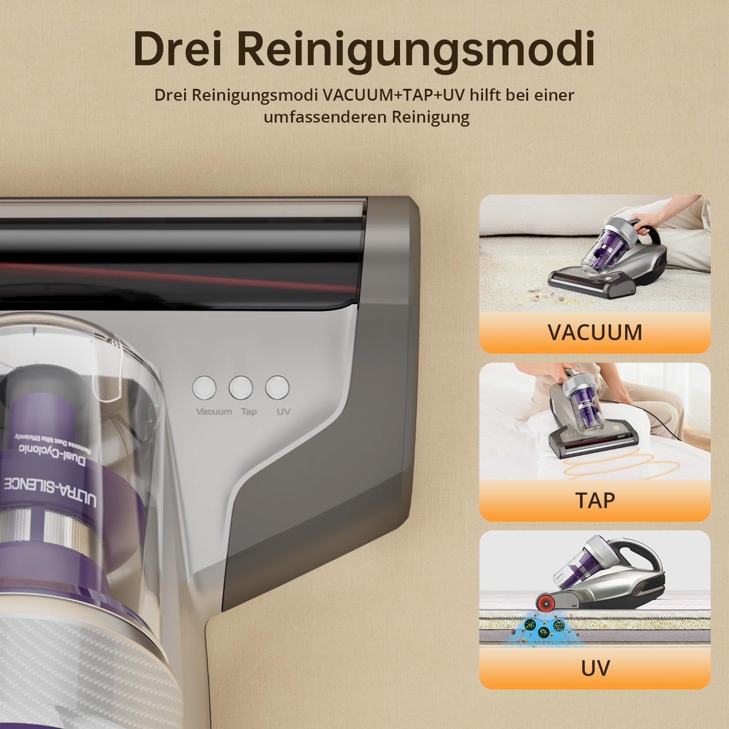 Jimmy JV35 mattress vacuum cleaner with UV-C light, 700W power, hot air function, double cyclone, bed vacuum and mattress cleaner for mattresses, beds, sofas.