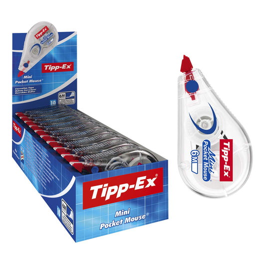 Tipp-Ex Mini Pocket Mouse Correction Tape, 10 rollers in convenient display box, 6m x 5mm, perfect for home office or desk, bulk pack & Tesafilm 8X TRANSPARENT 10M x 19MM.