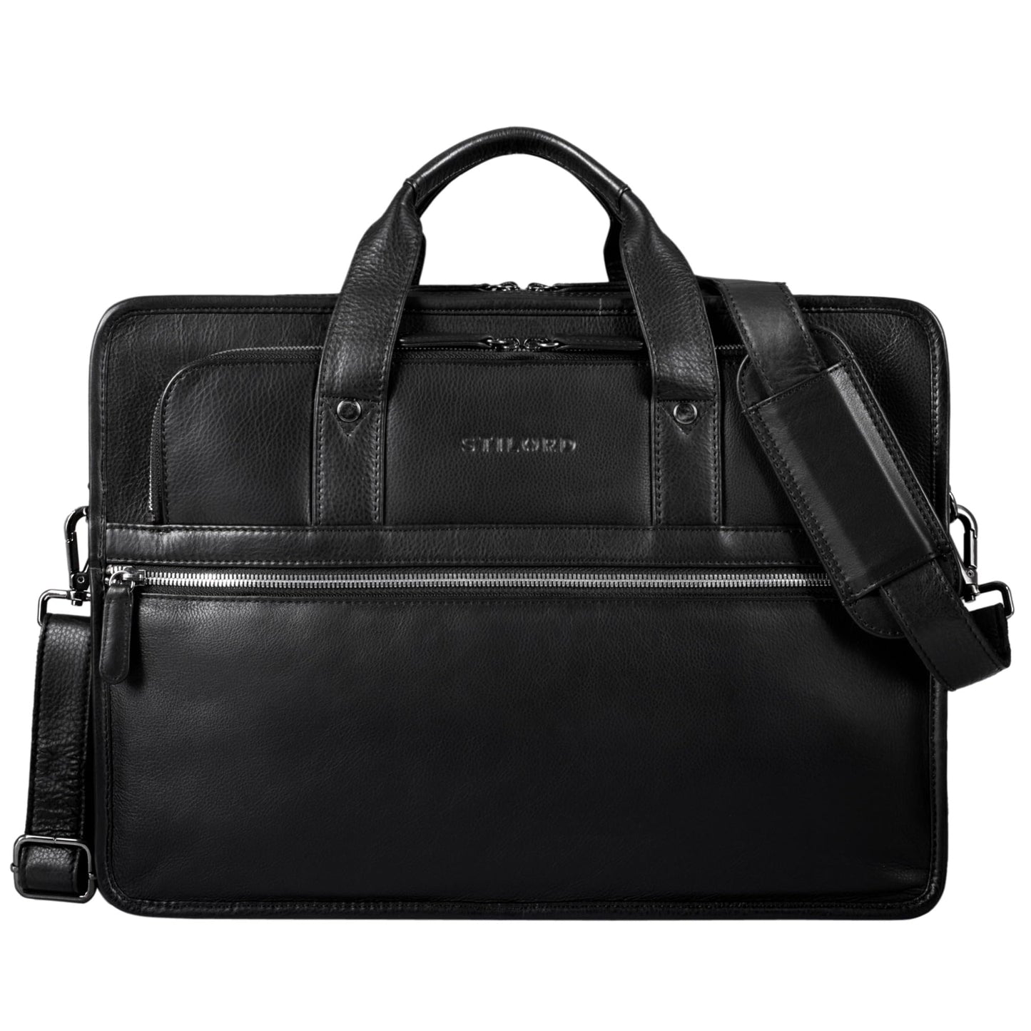 STILORD 'Yves' Briefcase Men Women Leather Business Bag Document Bag 15.6 Inch Laptop Bag Business Bag Teacher Bag Real Cowhide Leather, Color: Black