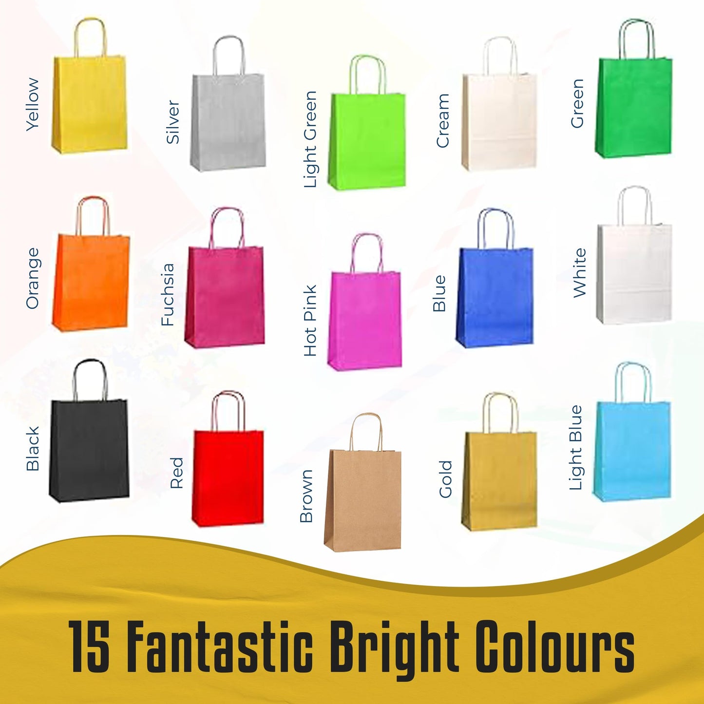 Thepaperbagstore 30 Gold paper party bags with handles – 18x22x8 cm – Colorful paper gift bags for children, parties, birthdays, weddings, confectionery and retail stores.
