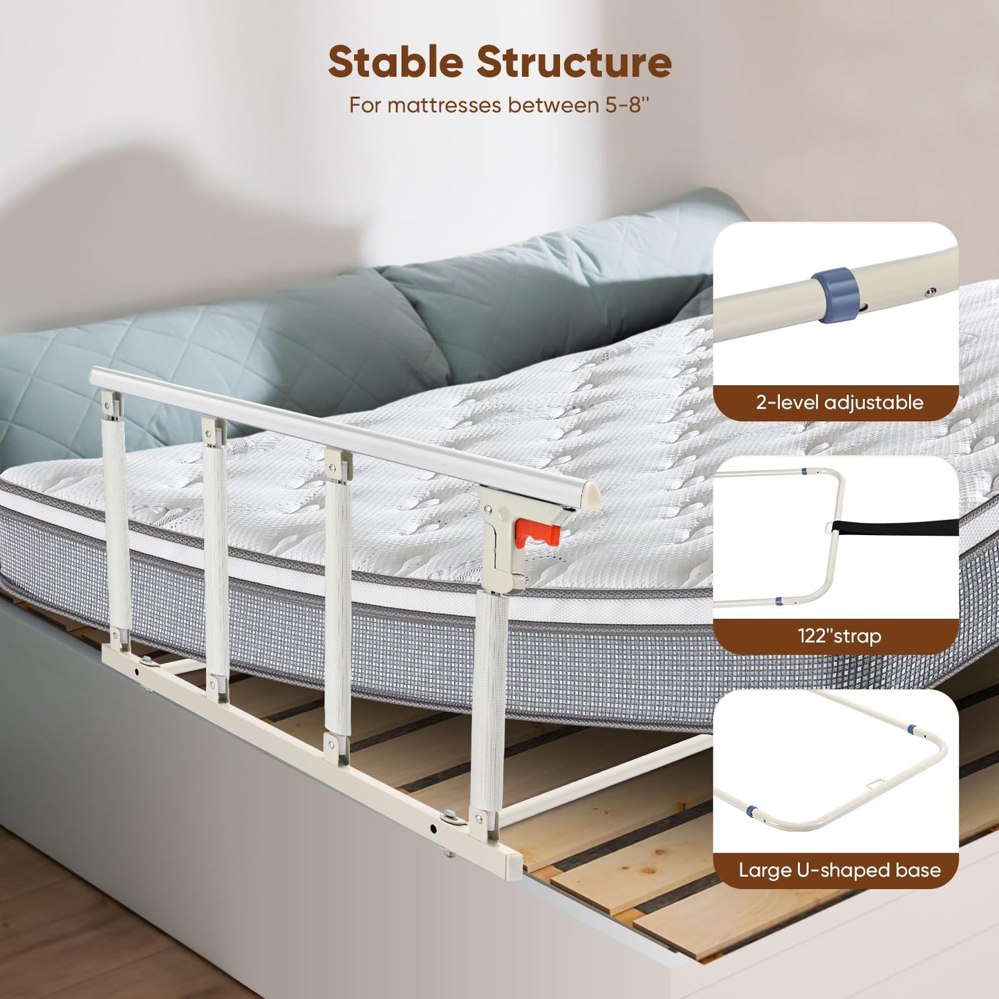 Ixdregan Bed Rail for Elderly Safety, Foldable Bed Assist Rail Handle, Fall Prevention Handrail for Seniors, Fits King, Queen, Full, Twin (4 handrails)