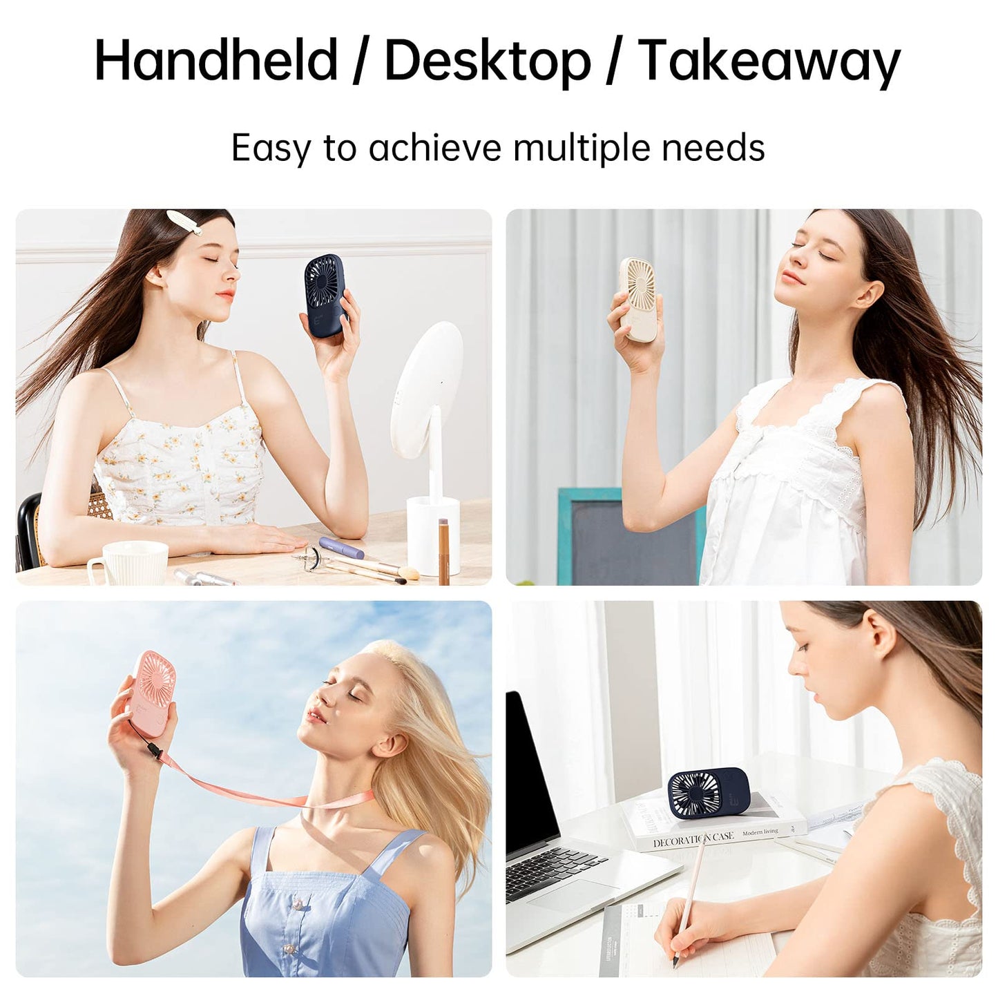 JISULIFE Handheld Fan Mini Fan, Small Portable Fan with Stand, Rechargeable USB Eyelash Fan with 3 speeds, Makeup Fan for Office Outdoor Blue