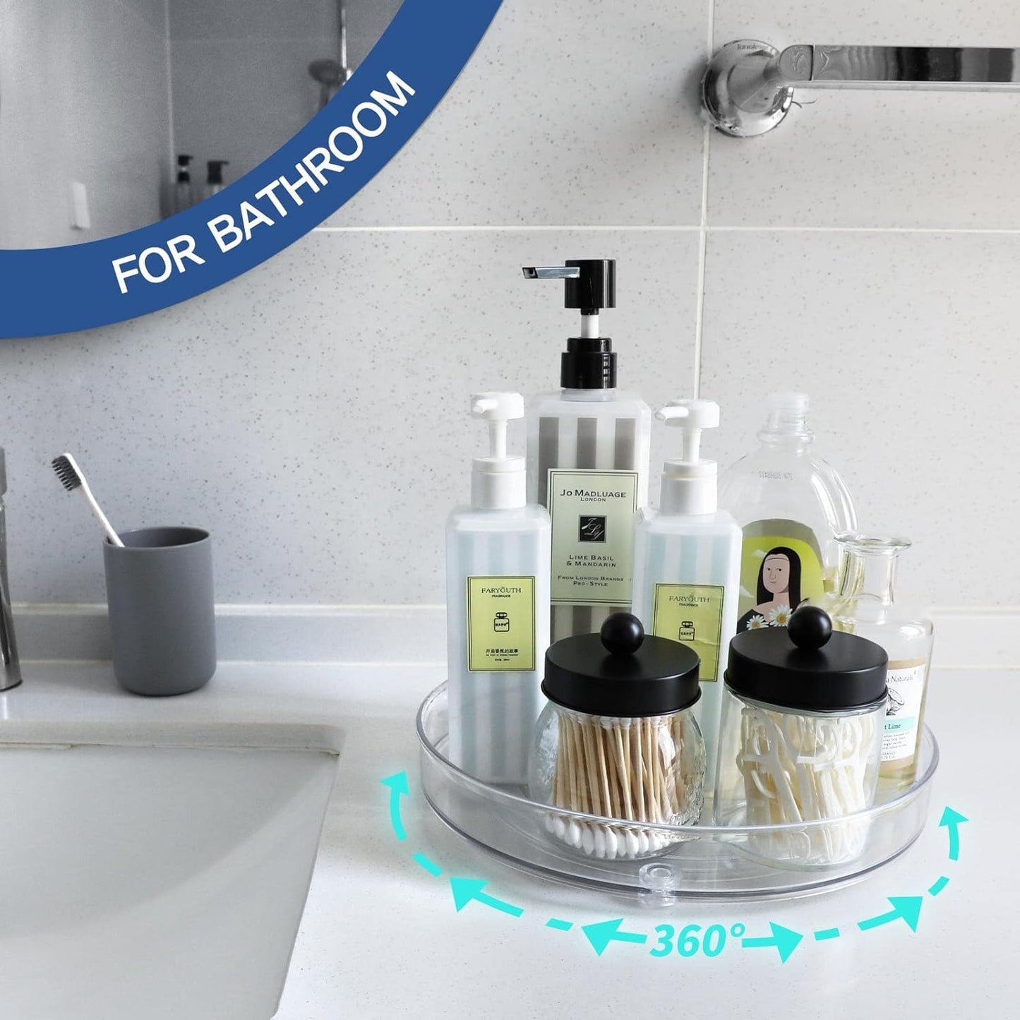 2 pieces Turntable Fridge Organizer Lazy Susan (23.5cm&27cm), 360° Rotating Kitchen Organizer Rotating Spice Rack for Spice Pantry Cabinet Bathroom Dresser. (Transparent)