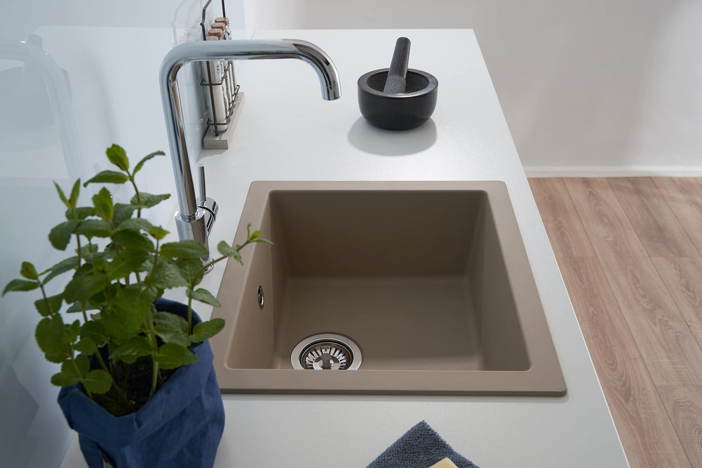Respekta Ohio mineral sink in sand beige / 1 basin inset sink in 50 x 44 cm / sink suitable for base cabinets from 50 cm width