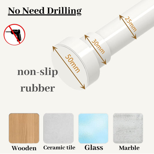 1 Piece Non-Drilling Shower Rod Stainless Steel Clothes Rail Adjustable Shower Curtain Rod, Telescopic Rod for Wardrobe, Bathroom, Balcony, Shower Curtain (70-120cm, φ25mm, Black)