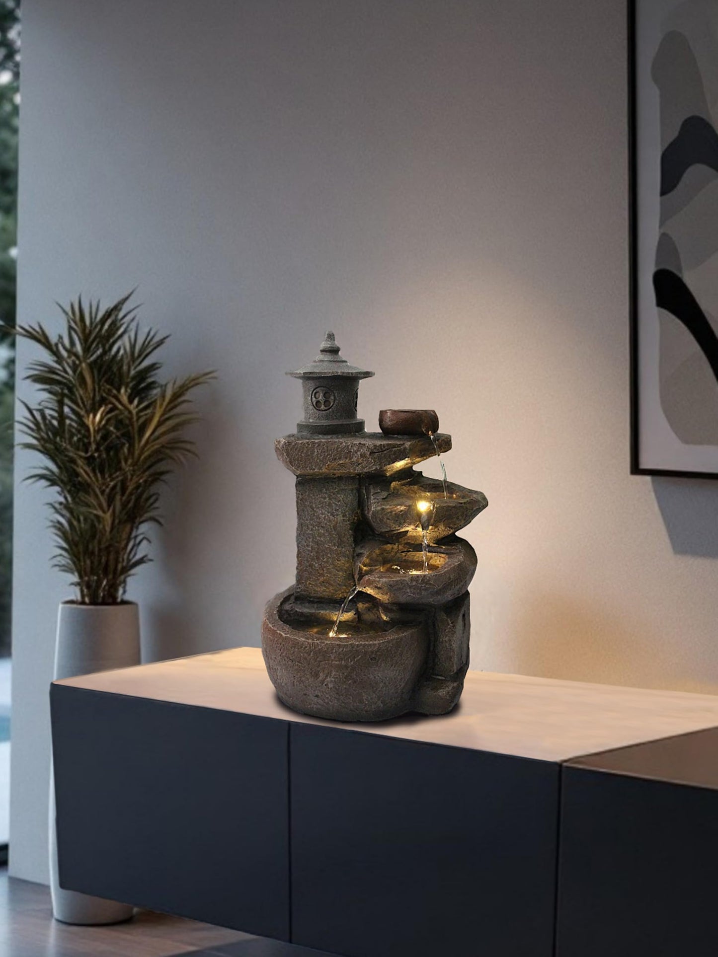 Arnusa fountain BK851 waterfall with lighting garden fountain indoor fountain cascade fountain terrace fountain decoration, brown gray, 50x30 cm.