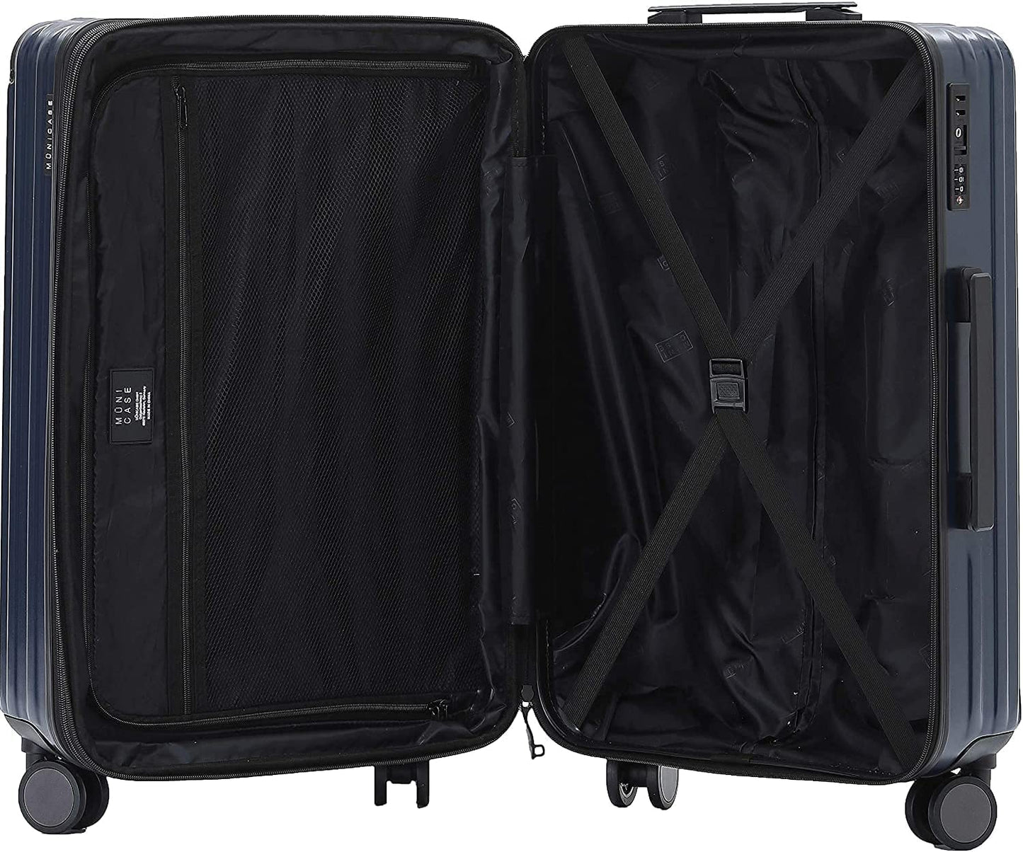 Münicase M816 TSA lock suitcase travel luggage trolley set hard shell board case (navy blue, 3-piece set)
