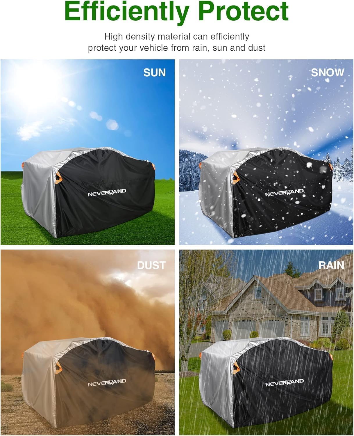 NEVERLAND XXXL Quad ATV Cover - Vehicle Protection Cover 256 * 110 * 120cm Phosphorescent Dirt-resistant Winterproof Dustproof Rain UV Protection Black & Silver