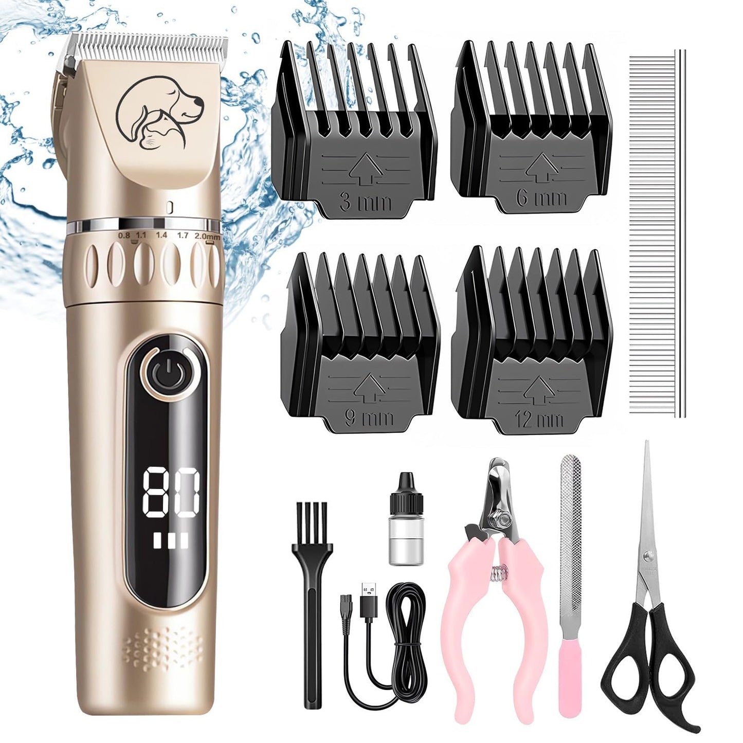 Journeyside Dog Clipper, Professional Dog Cat Clipper, Quiet Dog Clipper Thick Fur, Professional Dog Clipper with Ceramic Blades, LED Display, for Dogs and Cats