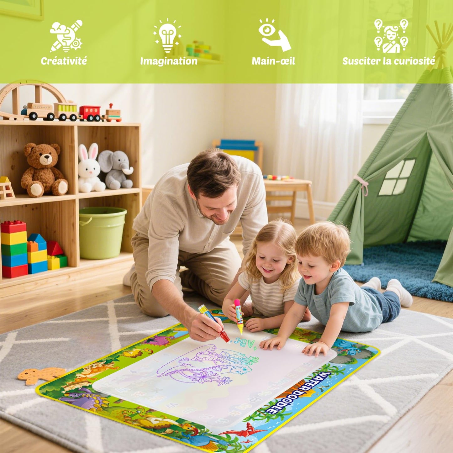 Water Doodle Mat 110*70, Aqua Magic Doodle Painting Mat for Kids Baby Girl Boy, Aqua Drawing Painting Mat Gift Toy for Toddler 1,2,3,4,5,6 Years