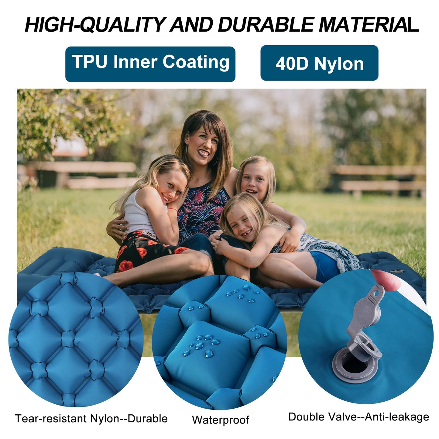 NHOWIN Self Inflating Sleeping Pad, 9CM Thickened Camping Air Mattress with Foot Press Pump & Pillow, Portable Ultralight Sleeping Mat Inflatable Mattress Outdoor for Hiking Backpacking