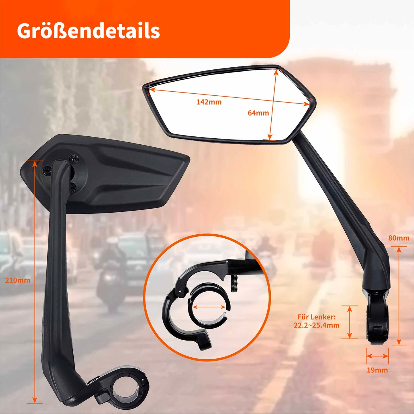 Homieway Bike Mirror 2 Pack, 360° Rotatable Extra Large Bike Rearview Mirror, HD Shatterproof Real Glass Scratch Resistant Bicycle Mirror for E-Bike Handlebar Universal Bike Rearview Mirror (left - right)