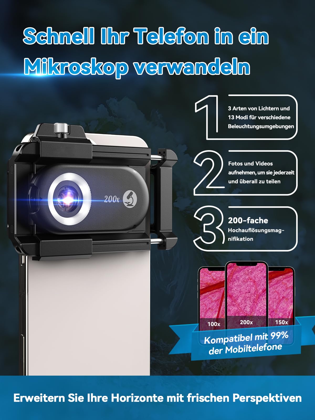 APEXEL 3in1 Mini microscope for smartphone camera, mobile microscope for smartphone, Explore Micworld with Smartphone Microscope