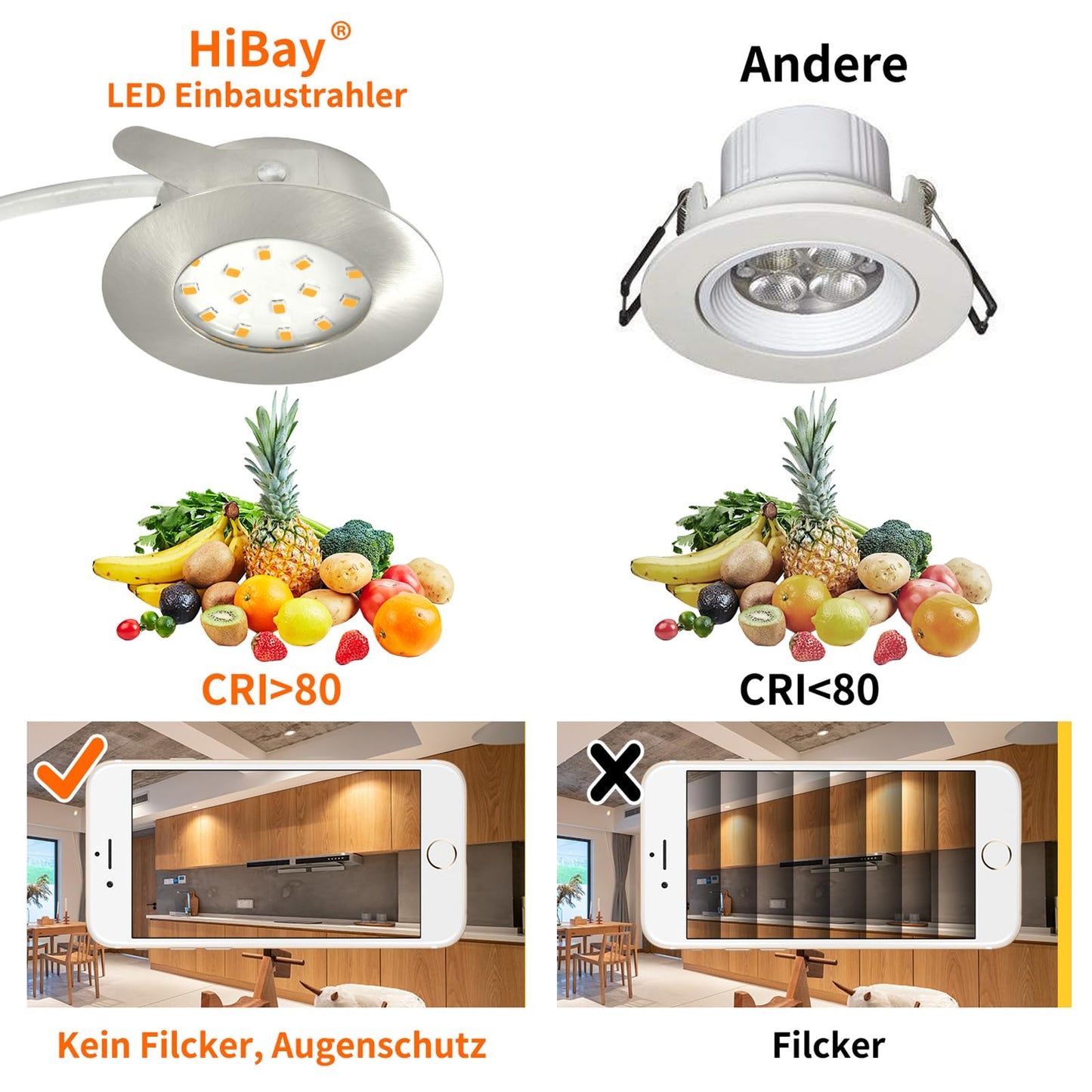 HiBay 6-pack LED recessed lights 230V Flat 5W LED Spot 60mm-68mm Round Nickel Neutral White Ceiling spots for living room kitchen office.