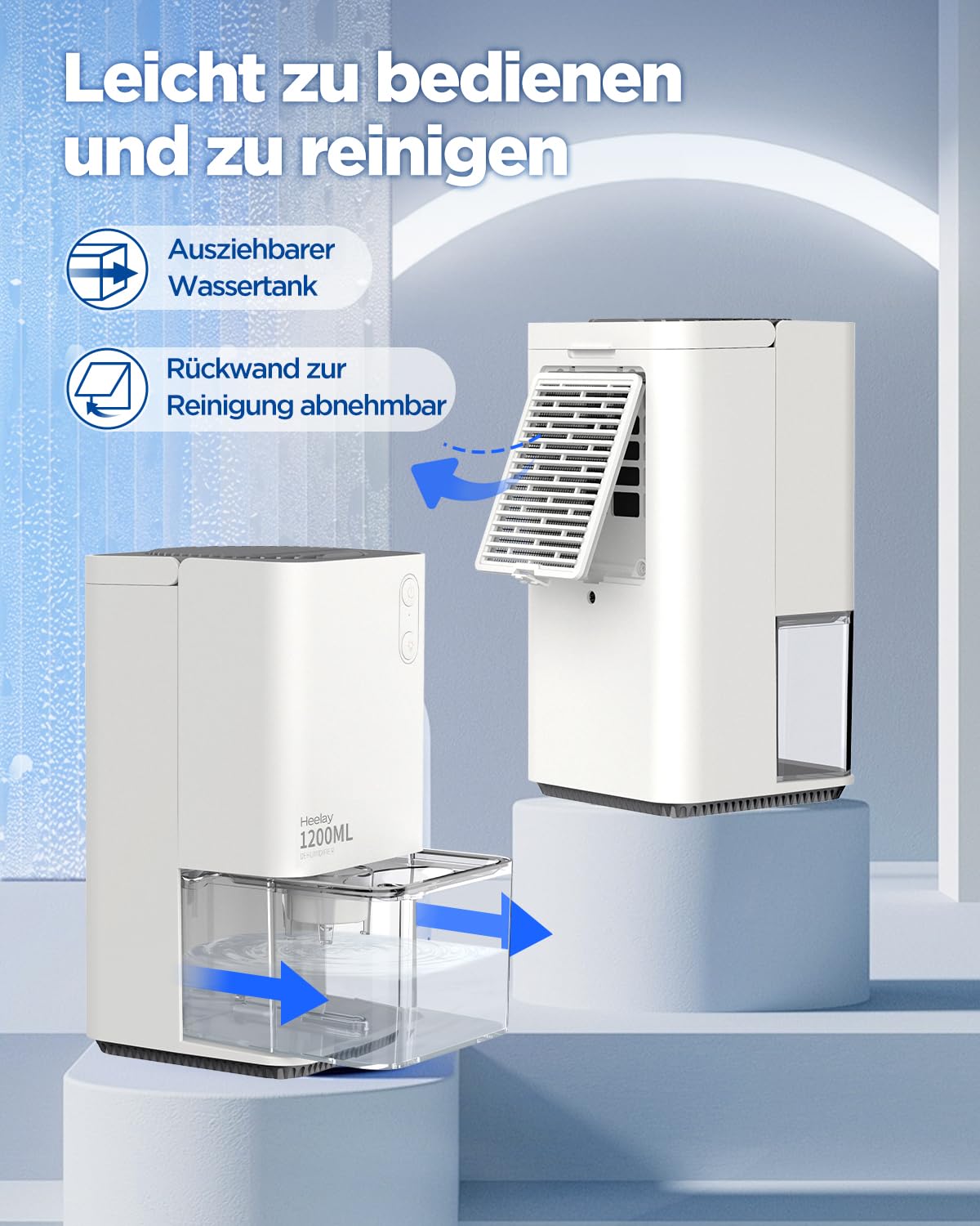 Heelay® Dehumidifier, 1200ML Small Energy Efficient Electric Dehumidifier, Portable, Ultra Quiet, Auto Shut-Off, 7 Color Light, Room Dehumidifier for Bedroom, Bathroom, Home.