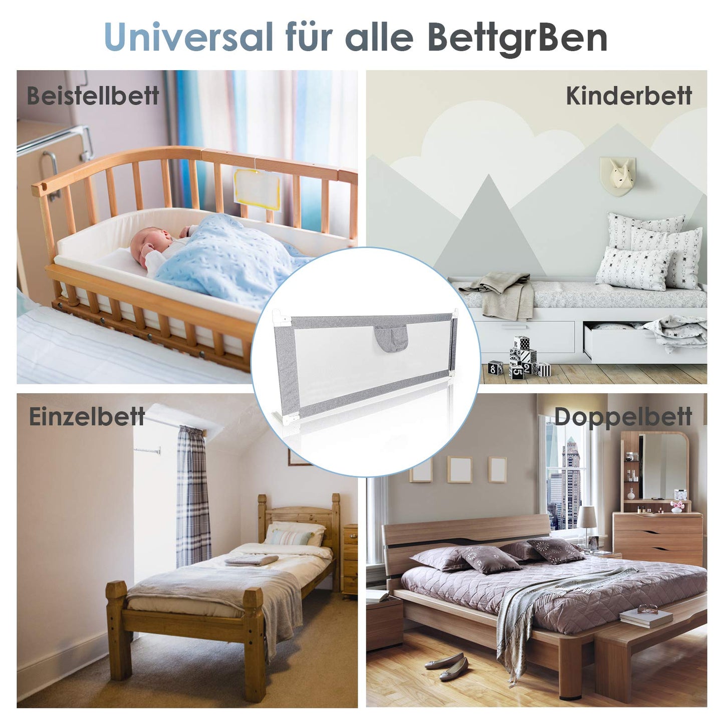 Aopunly bed rail guard 2X 200cm + 1X 180cm, bed rail protector for kids, adjustable height 70-98cm, easy to assemble, crib rail with breathable mesh, Gray.
