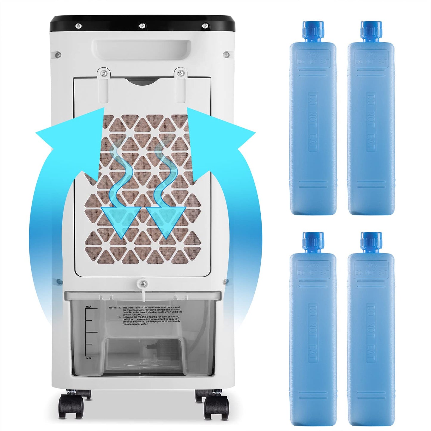 MONZANA® Air Cooler 4in1 portable 60W 330m³/h Oscillation 3.5L incl. 4 cooling packs 3.5L Fan Humidifier Ionizer Air Conditioner Tower Fan