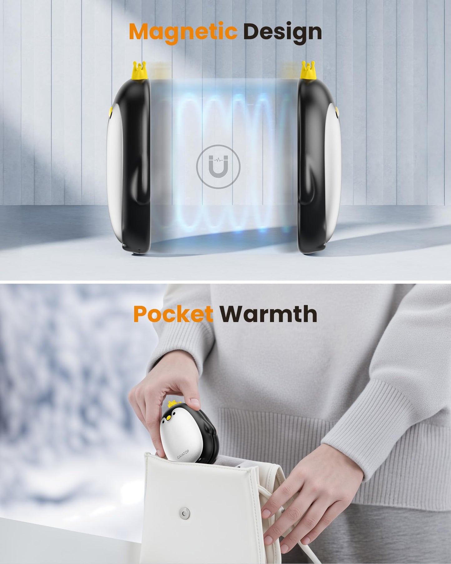 Gaiatop Hand Warmer Electric, 2-Pack 3 Heat Modes Magnetic Portable Pocket Warmer Reusable, Outdoor Camping Hand Warmers Hiking Gadgets Hunting Accessories Gift for Women Men (Black)